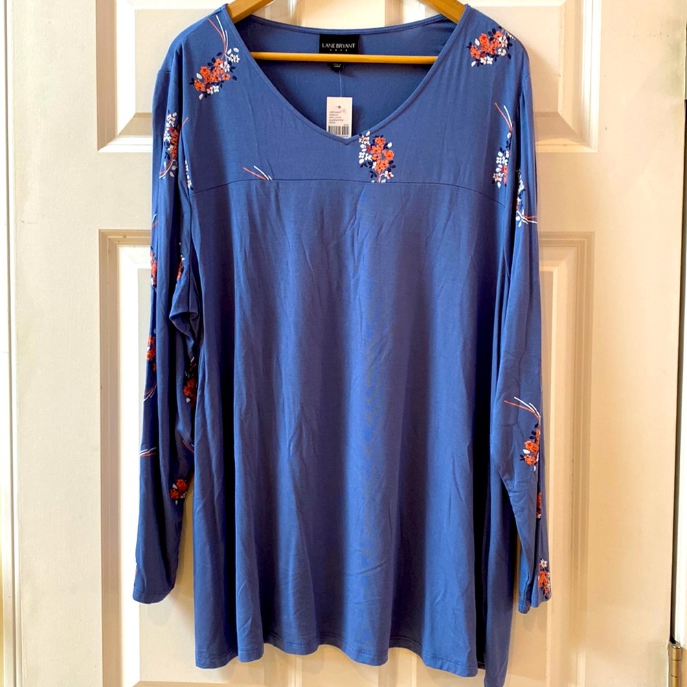 Lane Bryant Blue Floral Long Sleeve Top